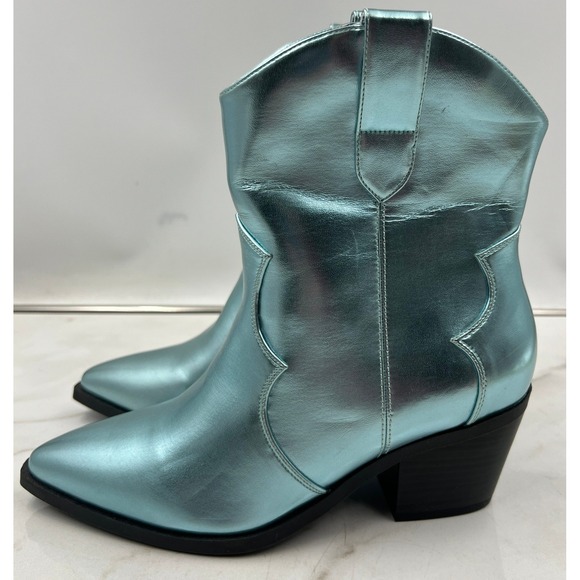 BAMBOO Shoes - Bamboo Cowboy Boots Women's Sz 9M Blue Metallic Ankle Western Mindful-12 NWT